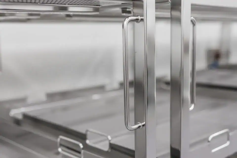 RVS autoclaaf beladingswagen framehandgreep detail